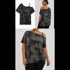 TORRID-NWT-OFF SHOULDER TEE - FEATHER SOFT SLUB BLACK WASH SIZE 5